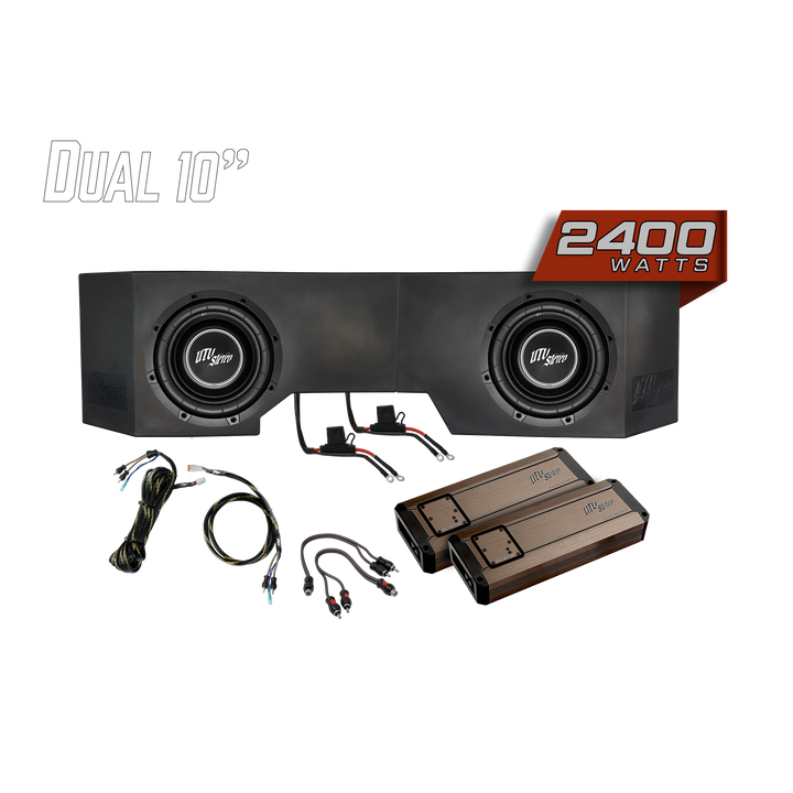 UTV Stereo dual 10 inch subwoofer enclosure with two amplifiers and wiring harness