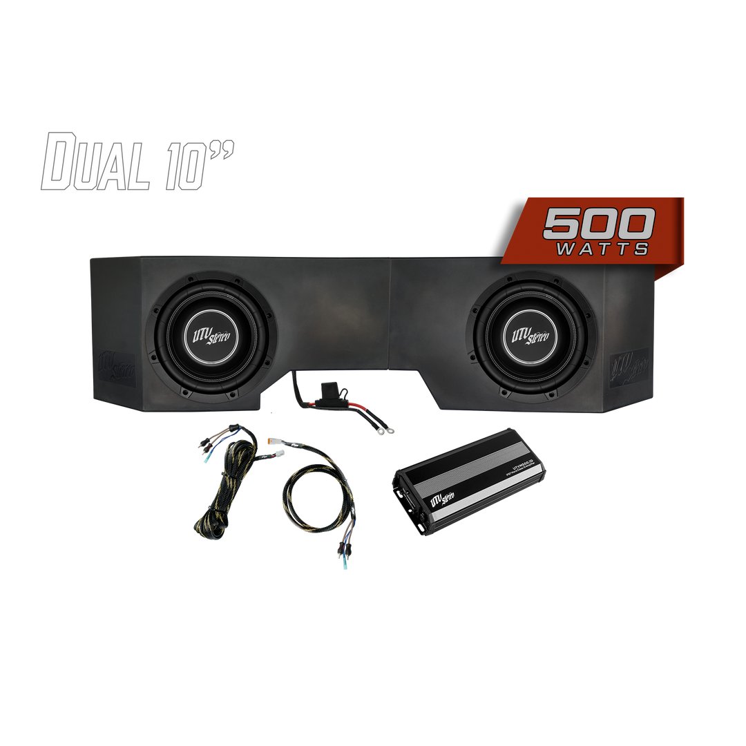 UTV Stereo dual 10 inch subwoofer enclosure with 500 watt amplifier and wiring kit