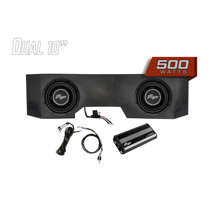 UTV Stereo dual 10 inch subwoofer enclosure with 500 watt amplifier and wiring kit