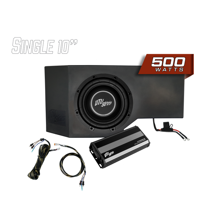 UTV Stereo 10 inch 500 watt subwoofer enclosure with amplifier and wiring kit