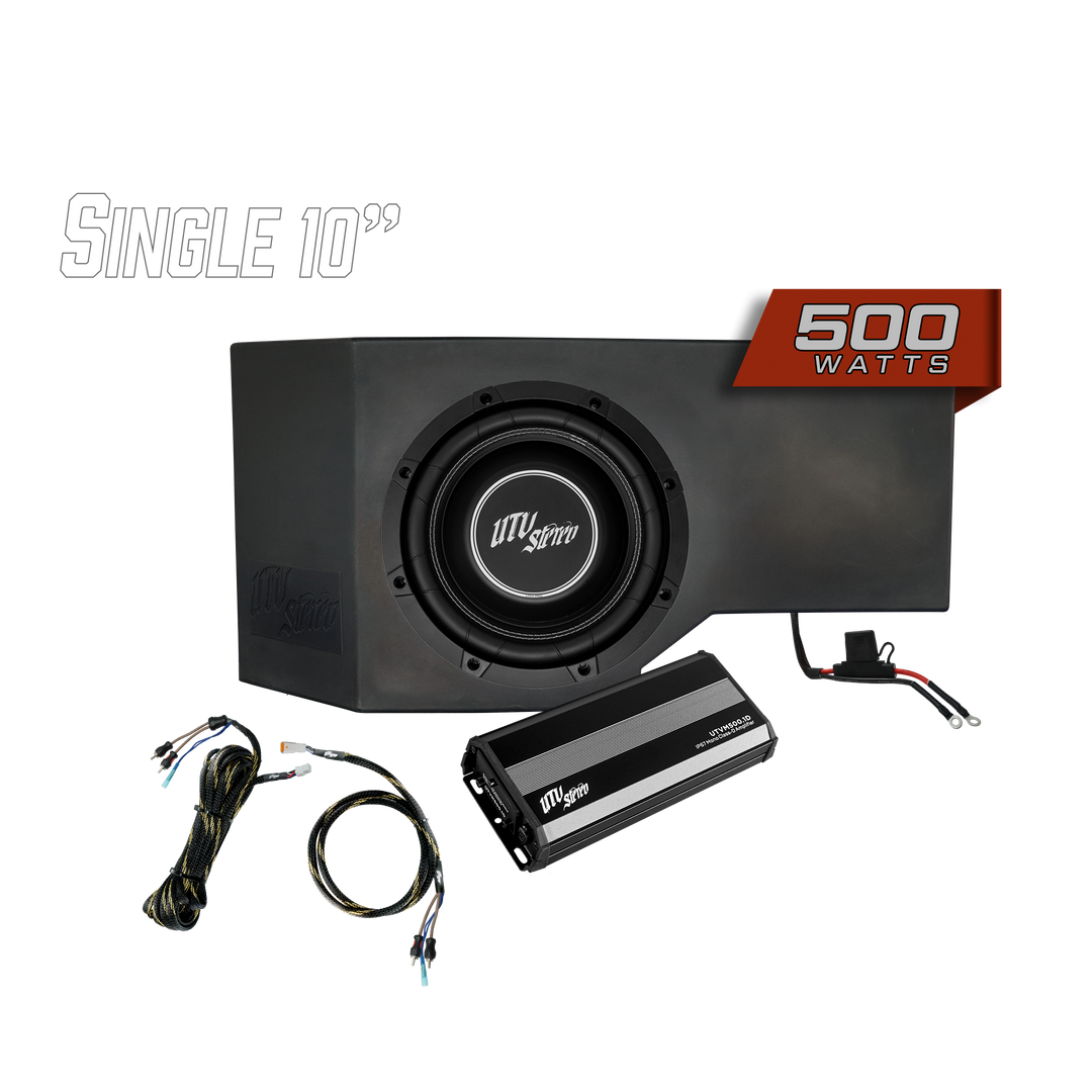 UTV Stereo 10 inch subwoofer enclosure with 500 watt amplifier and wiring kit