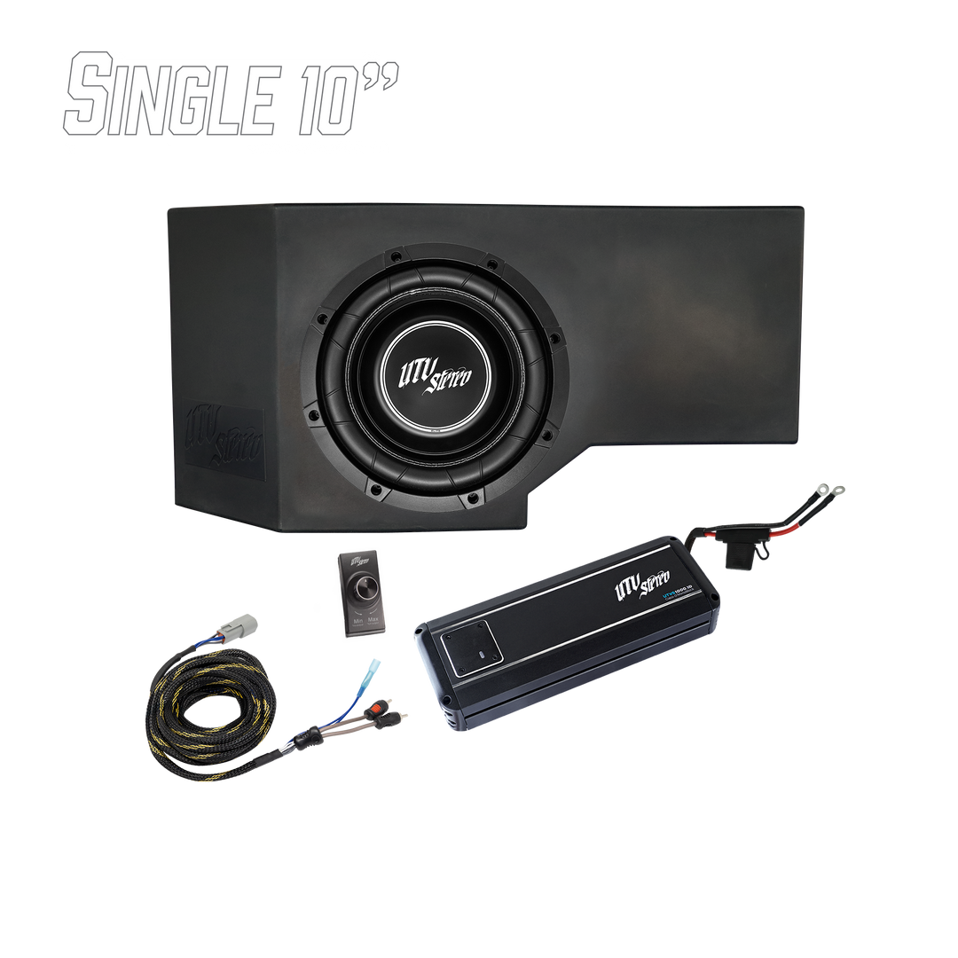 UTV Stereo single 10 inch subwoofer enclosure with amplifier and wiring kit
