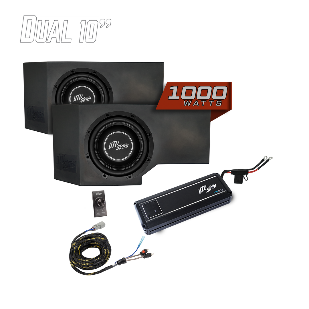 UTV Stereo dual 10 inch subwoofer enclosure with 1000 watt amplifier and wiring kit