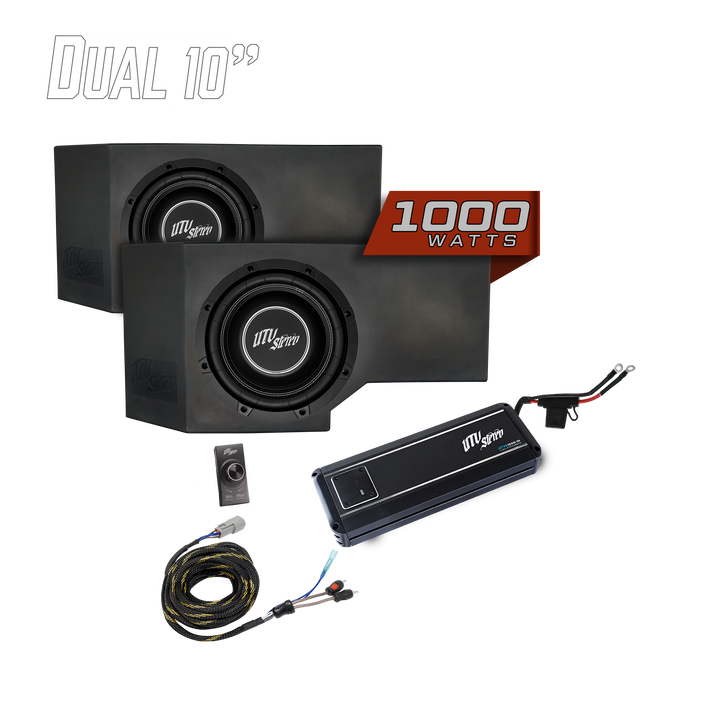 UTV Stereo dual 10 inch subwoofer enclosure with 1000 watt amplifier and wiring kit