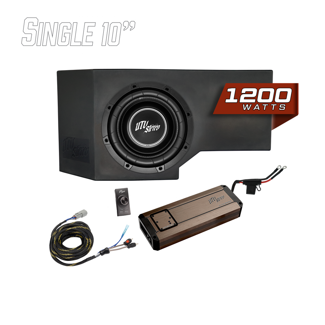 UTV Stereo single 10 inch 1200 watt subwoofer enclosure with amplifier and wiring kit