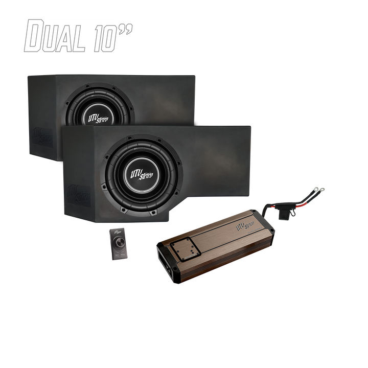UTV Stereo dual 10 inch subwoofer enclosure with amplifier and bass knob controller