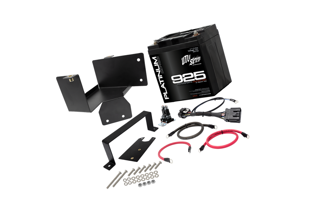 UTV Stereo 925 AGM battery kit with mounting brackets cables and hardware
