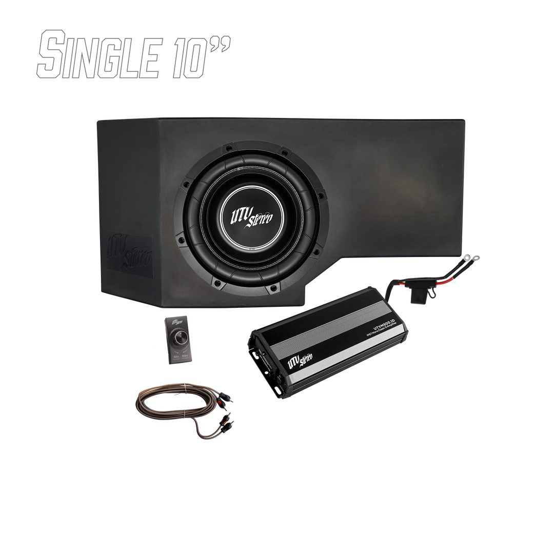 UTV Stereo single 10 inch subwoofer enclosure with mono amplifier and bass controller