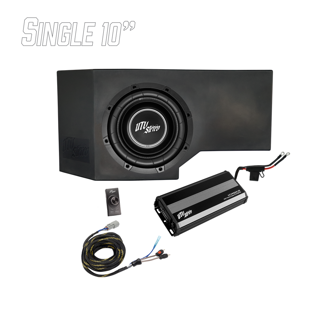 UTV Stereo single 10 inch subwoofer enclosure with amplifier and wiring kit