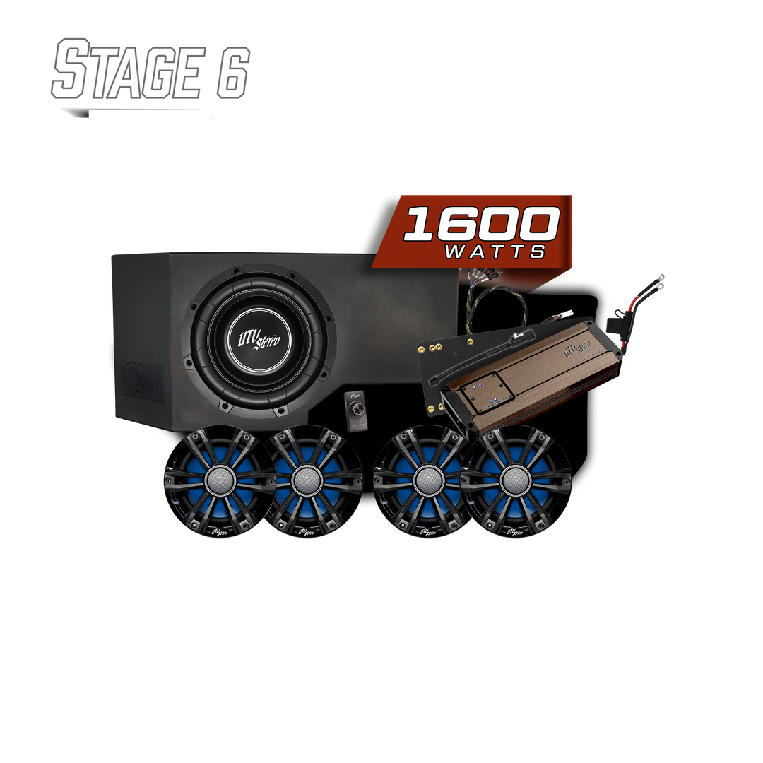 UTV Stereo Stage 6 audio system with subwoofer amplifier and four speakers