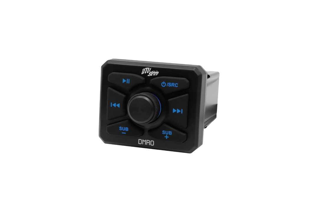 UTV Stereo DMRO digital media receiver with central volume knob and blue backlit control buttons
