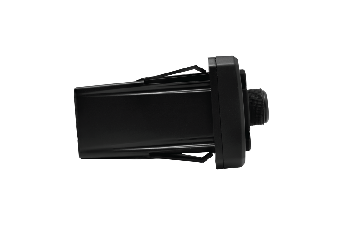 Black rectangular automotive air vent assembly with a circular adjustment knob