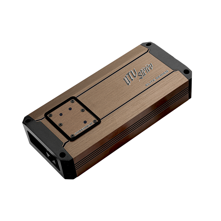 UTV Stereo Elite Series UTVS-E1000.4D amplifier in a brushed bronze finish