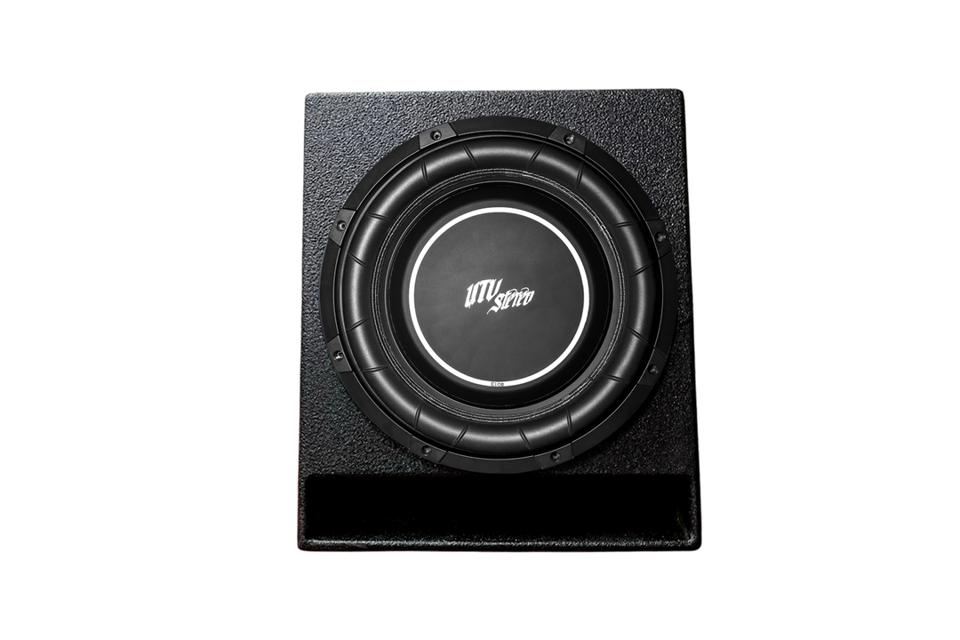 UTV Stereo Elite subwoofer in a black textured enclosure