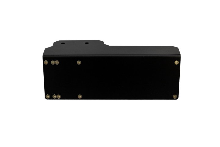 UTV Stereo black metal mounting bracket with gold hardware