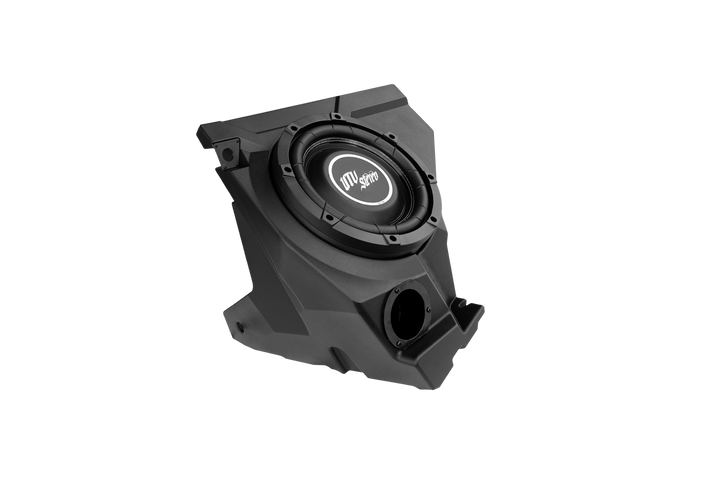 UTV Stereo black subwoofer enclosure with integrated speaker