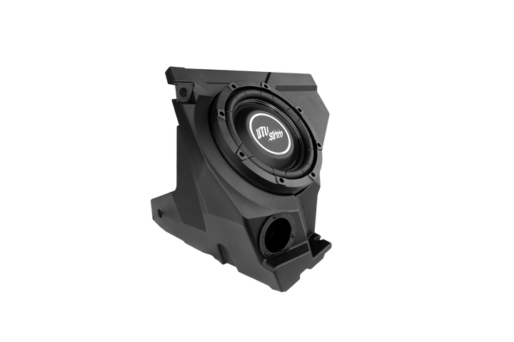 UTV Stereo black subwoofer enclosure with integrated speaker