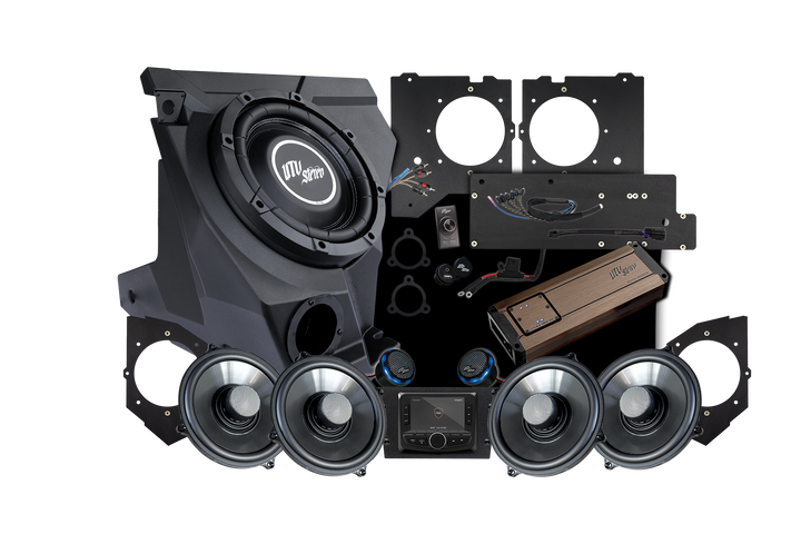 UTV Stereo audio system kit including subwoofer enclosure speakers amplifier and mounting hardware