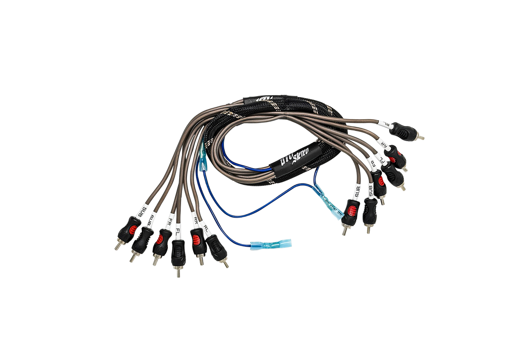RCA wiring harness with remote power connectors
