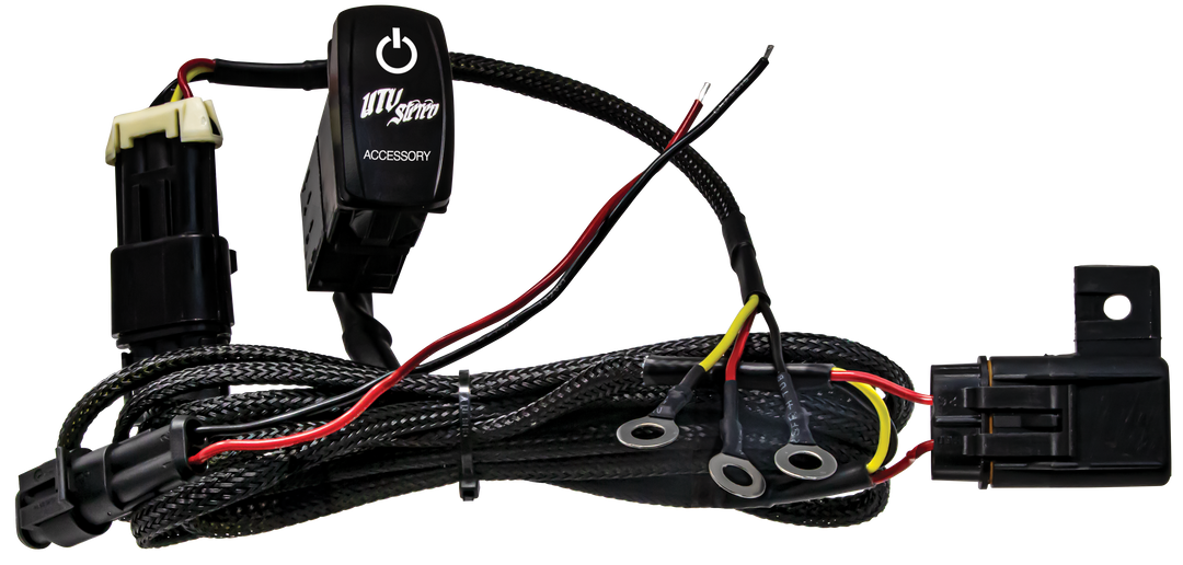 UTV Stereo accessory rocker switch with wiring harness and ring terminals