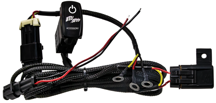 UTV Stereo accessory rocker switch with wiring harness and ring terminals