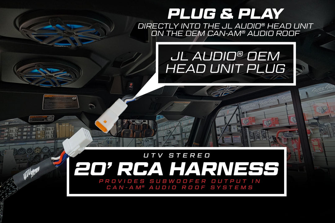 UTV Stereo 20 foot RCA harness for Can-Am audio roof JL Audio head unit connection
