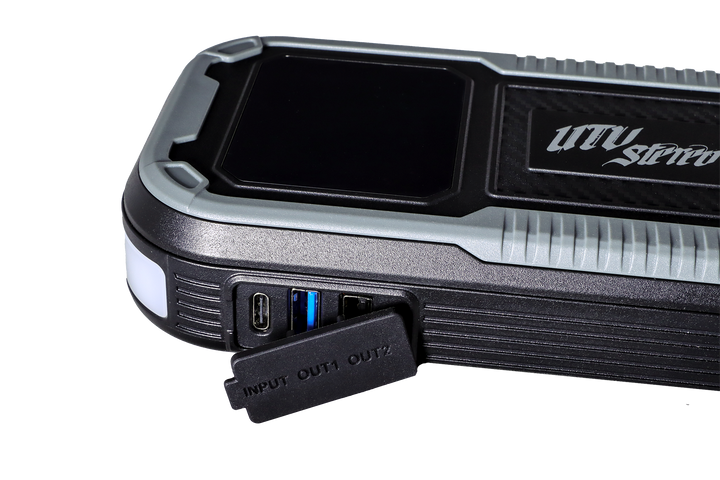 UTV Stereo portable power bank with USB and USB-C charging ports