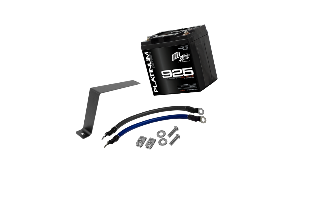 UTV Stereo 925 AGM battery kit with mounting bracket cables and hardware