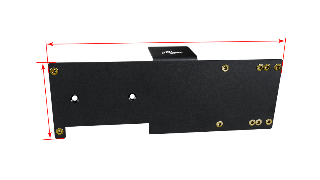 UTV Stereo black metal mounting bracket with dimension arrows