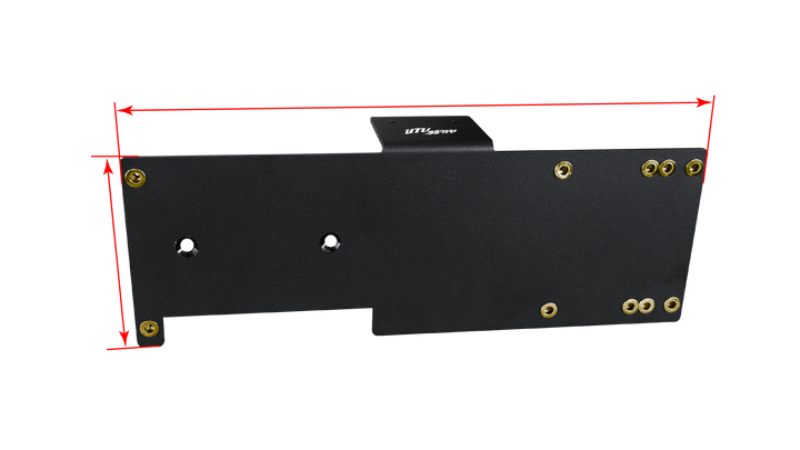 UTV Stereo black metal mounting bracket with dimension arrows