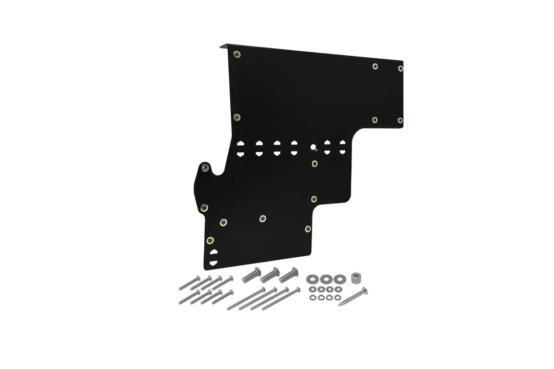 Black metal mounting bracket with included screws and washers