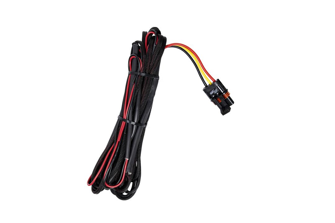 UTV Stereo power wiring harness with black braided sleeve and connector