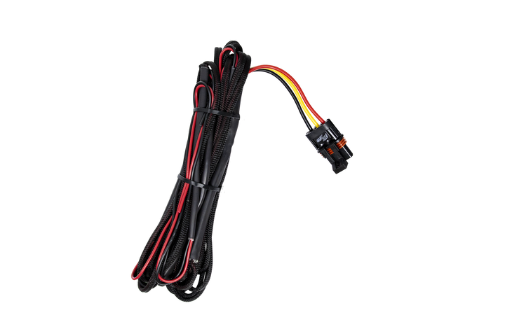 UTV Stereo power wiring harness with black braided sleeve and connector