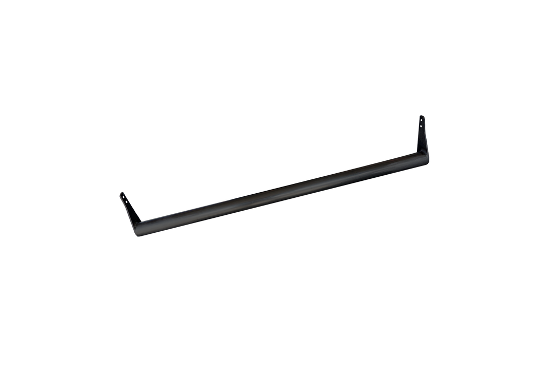 Black metal tubular crossbar with mounting brackets at each end