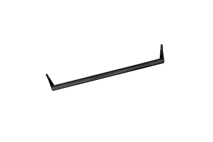 Black metal tubular crossbar with mounting brackets at each end