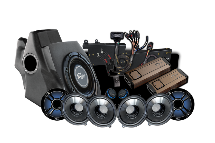 UTV Stereo audio system bundle including subwoofer enclosure amplifiers speakers and wiring harness