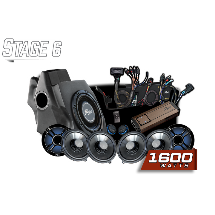 UTV Stereo Stage 6 audio system kit with subwoofer enclosure speakers amplifier and wiring harness
