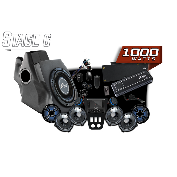 UTV Stereo Stage 6 1000 watt audio system components including speakers subwoofer amplifier and head unit