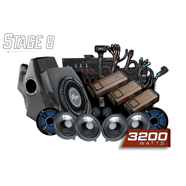 UTV Stereo Stage 8 audio system with subwoofer enclosure amplifiers speakers and wiring harness