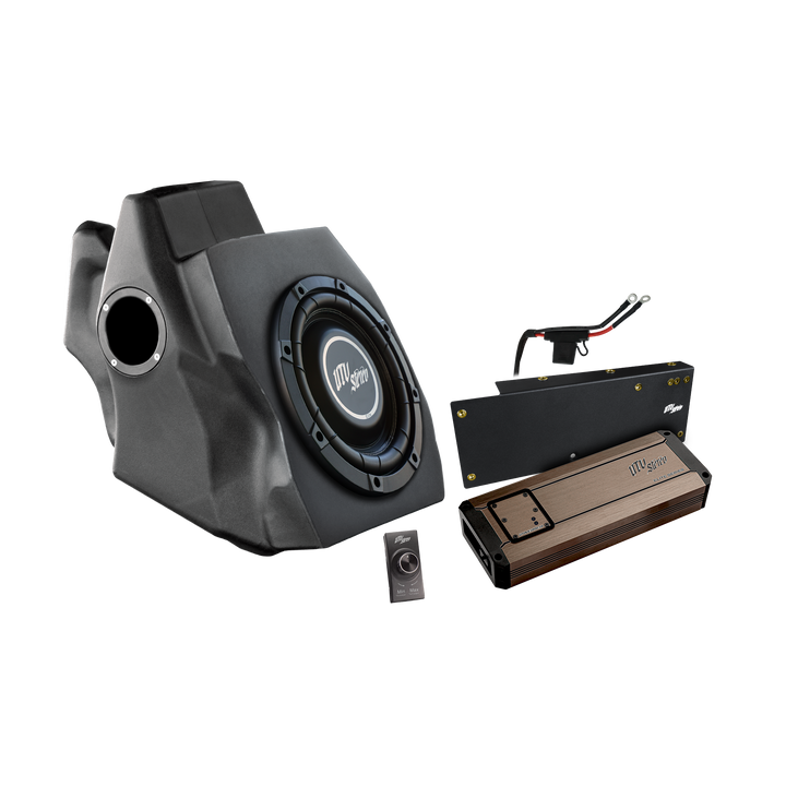 UTV Stereo Elite series subwoofer enclosure with amplifier and bass controller