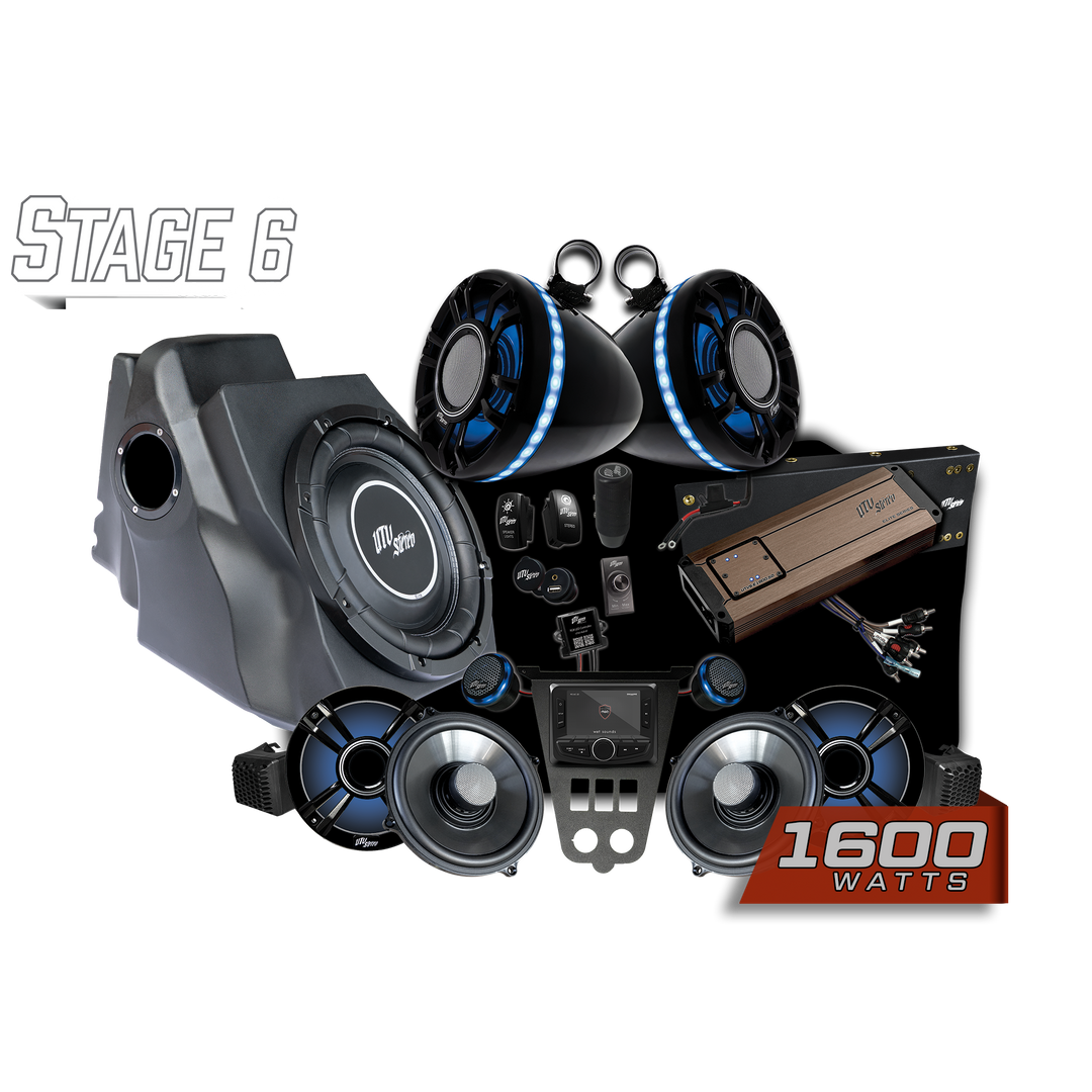 UTV Stereo Stage 6 audio system bundle with subwoofer, speakers, amplifier, and head unit