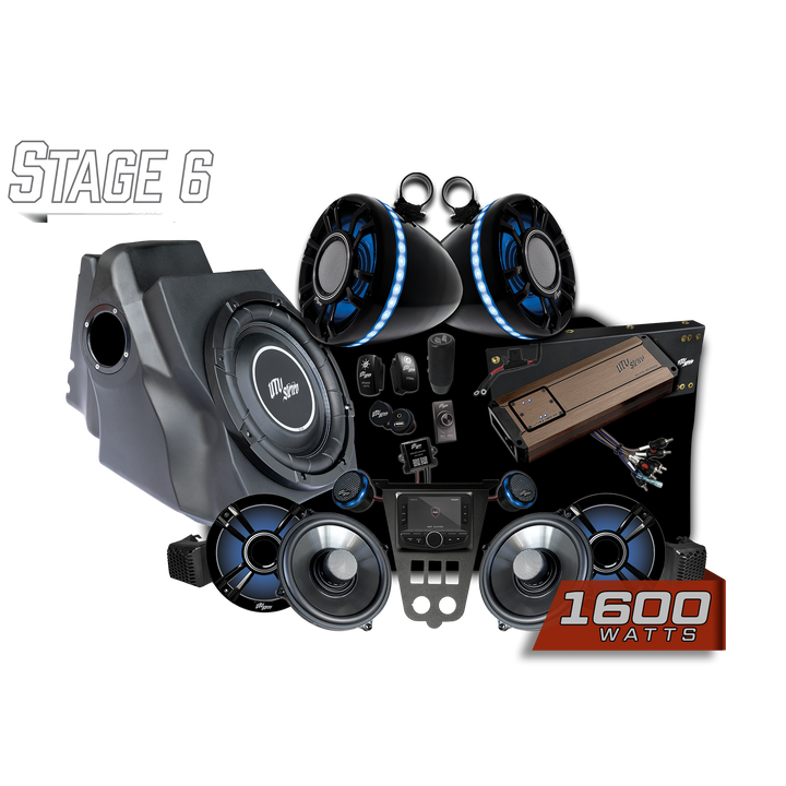 UTV Stereo Stage 6 audio system bundle with subwoofer, speakers, amplifier, and head unit