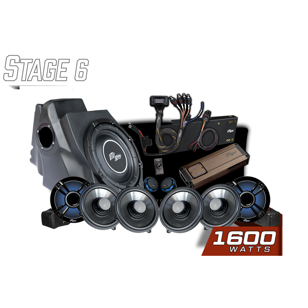 UTV Stereo Stage 6 audio system with subwoofer enclosure speakers amplifier and wiring harness