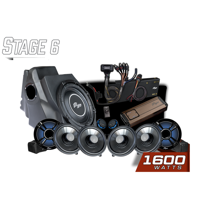 UTV Stereo Stage 6 audio system with subwoofer enclosure speakers amplifier and wiring harness
