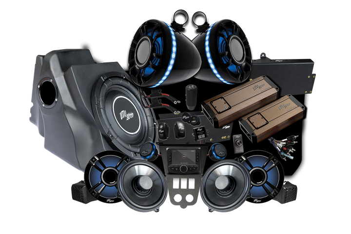 UTV Stereo audio system bundle including speakers subwoofer amplifiers and head unit