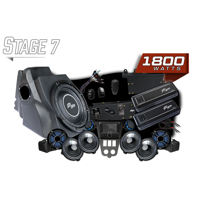 UTV Stereo Stage 7 1800 watt audio system kit including speakers amplifiers subwoofer and head unit
