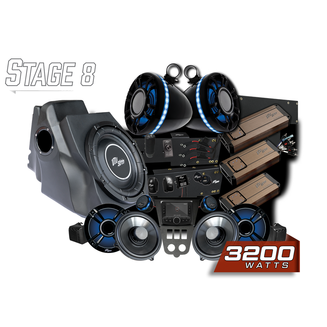 UTV Stereo Stage 8 3200 watt audio system kit with speakers amplifiers subwoofer and head unit
