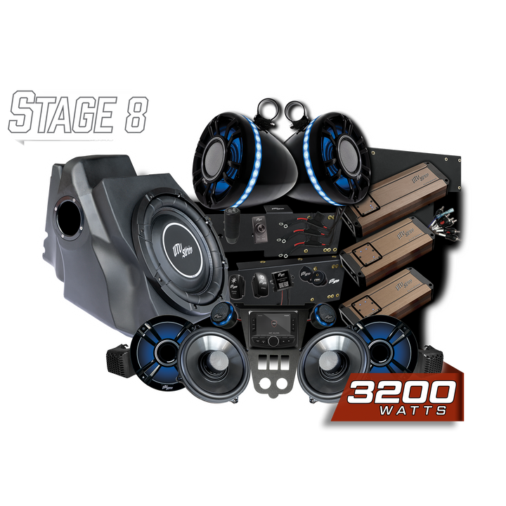 UTV Stereo Stage 8 3200 watt audio system kit with speakers amplifiers subwoofer and head unit
