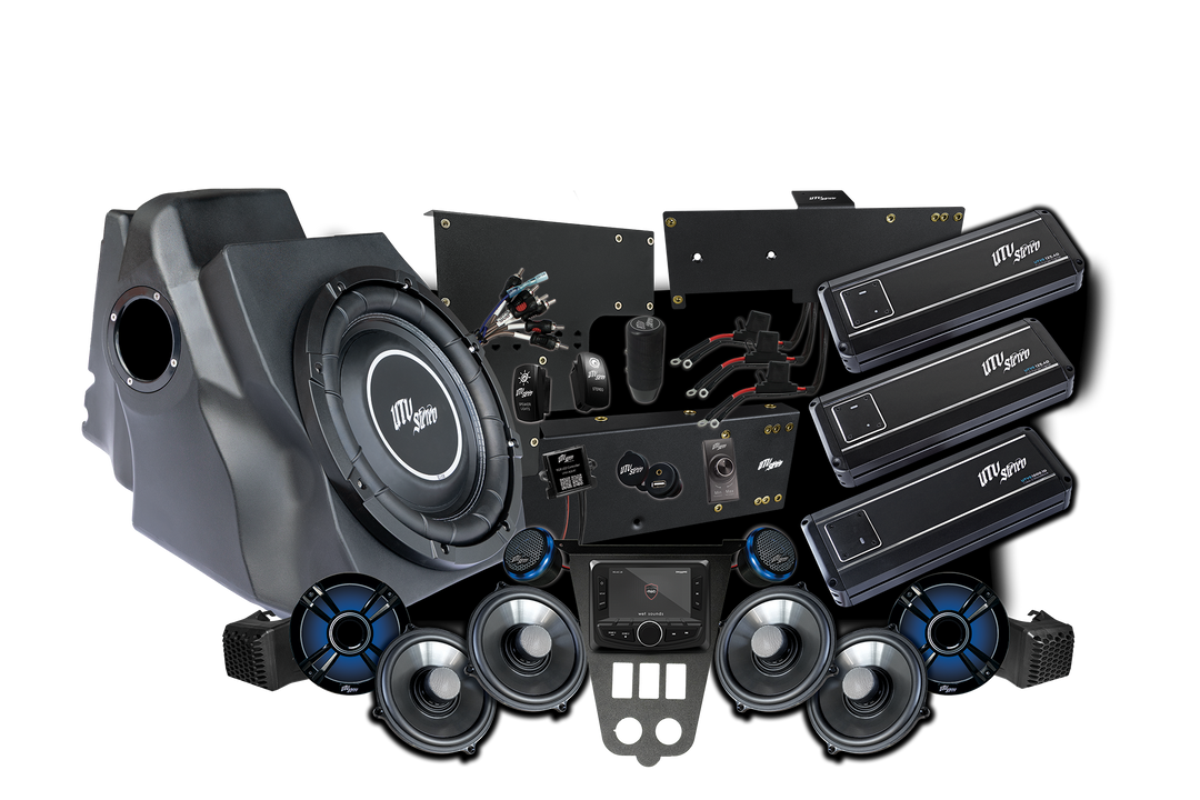 UTV Stereo audio system kit with subwoofer enclosure amplifiers speakers and head unit