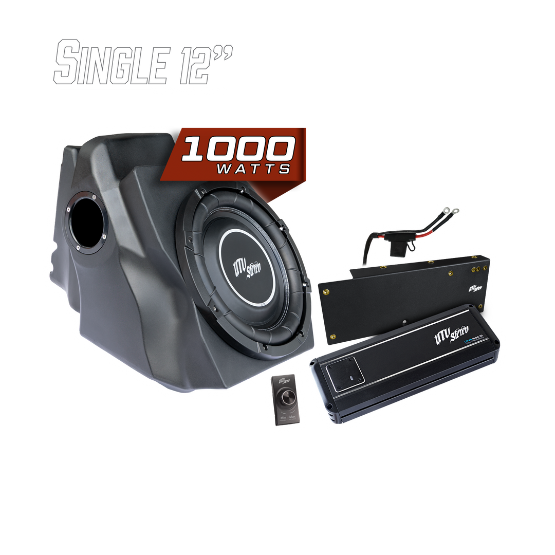 UTV Stereo 1000 watt single 12 inch subwoofer enclosure with amplifier and bass controller